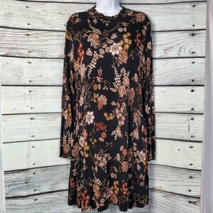 Maurices 24/7 Women’s Black Floral Swing Dress M Long Sleeve Stretch Soft Knit F
